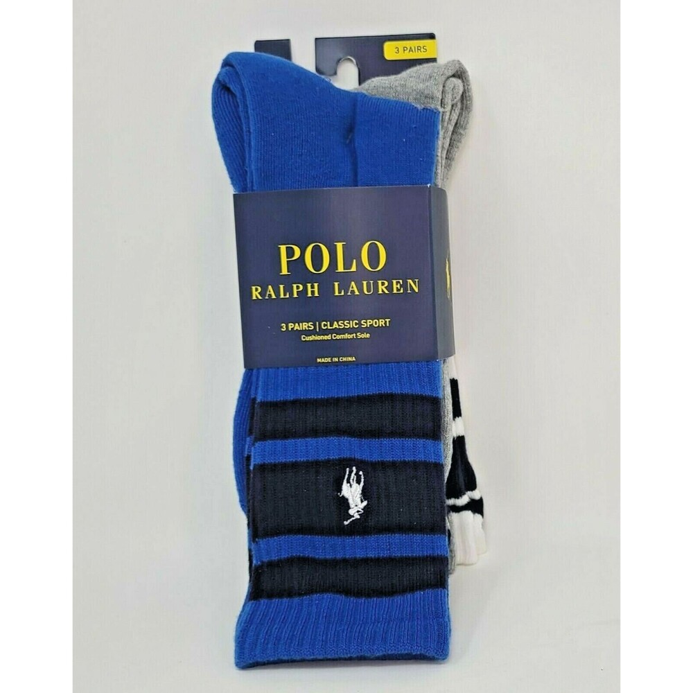 Polo Ralph Lauren Men's Classic Cotton Crew Socks 3 pair NWT Sport Cushioned